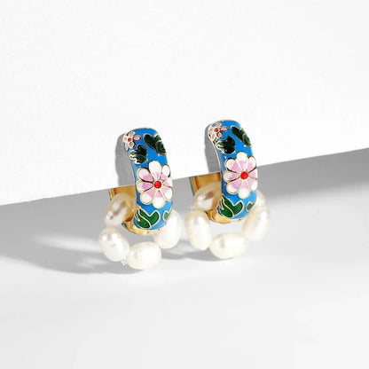 Beautiful Pearl Drop Hoop Earrings