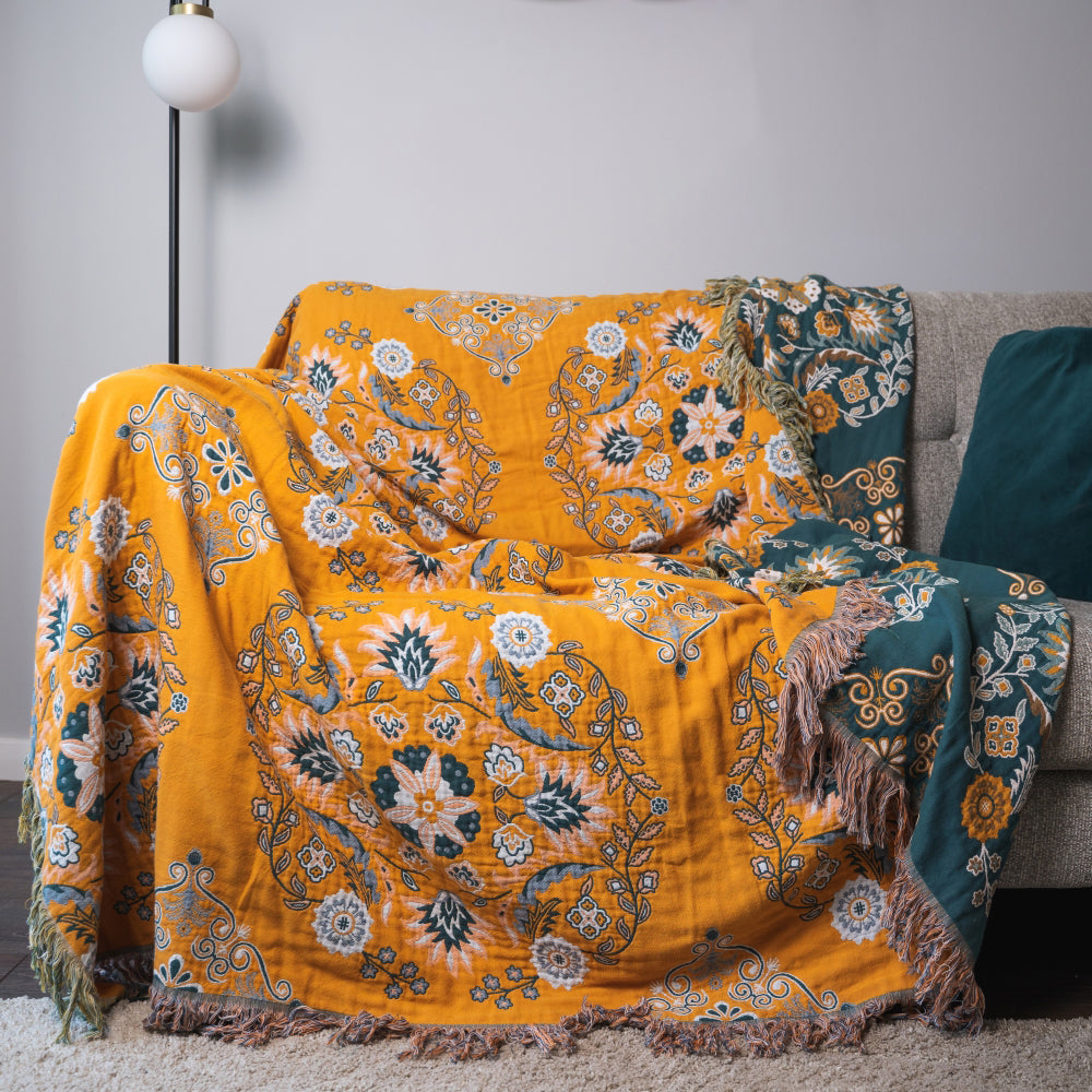 Cozy Nordic Floral Blanket – Soft Cotton Throw Blanket - Halri