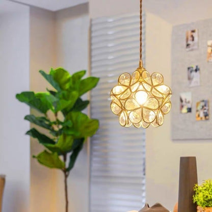 Modern Brass Flower Glass Pendant Light