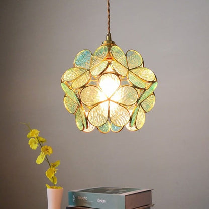 Modern Brass Flower Glass Pendant Light
