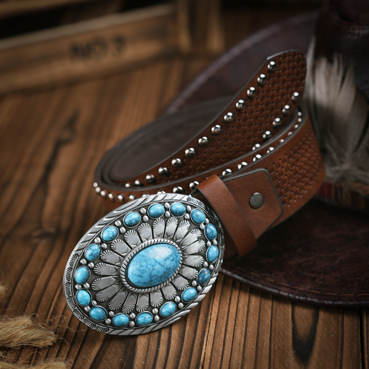 Rugged Vegan Leather Mens Belt with Metal Buckle