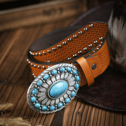 Rugged Vegan Leather Mens Belt with Metal Buckle