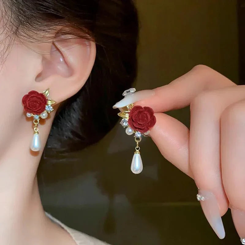 Luxurious Rose Gold Drop Pearl Earrings - Halri