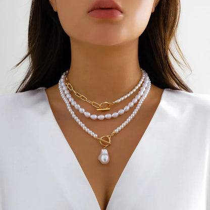 Elegant Layered Pearl Bead Necklace Set