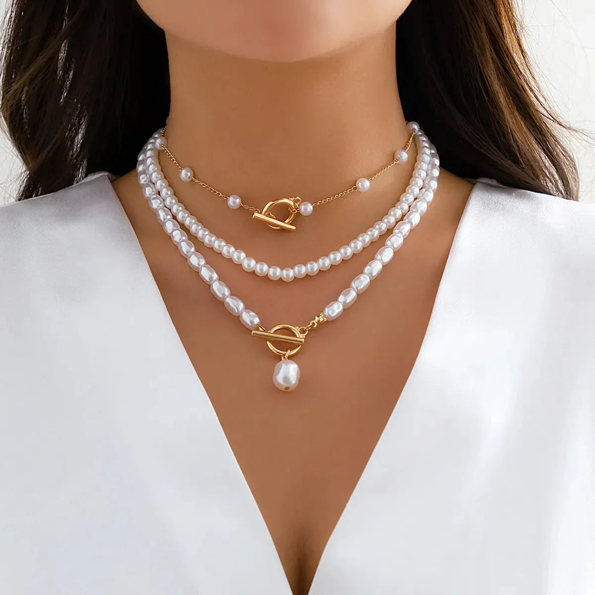 Elegant Layered Pearl Bead Necklace Set
