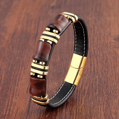 Brown Leather Natural Gemstone Bracelet - Halri