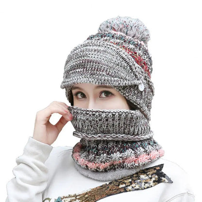 Warm Knit Beanie Scarf Set with Soft Lining