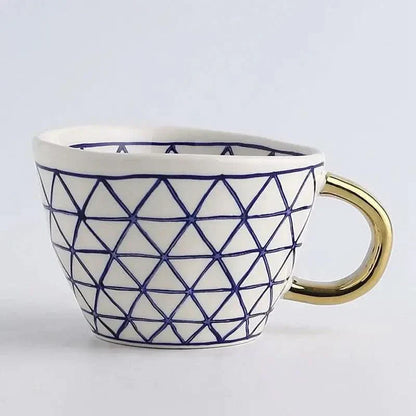 Colorful Ceramic Coffee Mug with Golden Handle