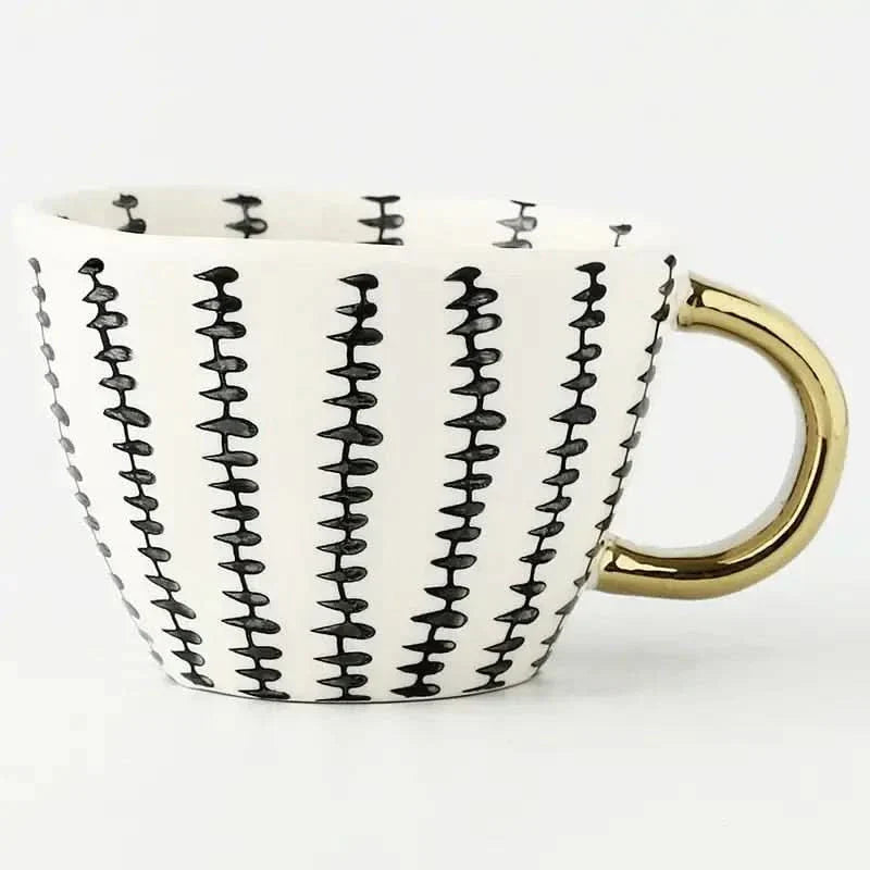 Colorful Ceramic Coffee Mug with Golden Handle