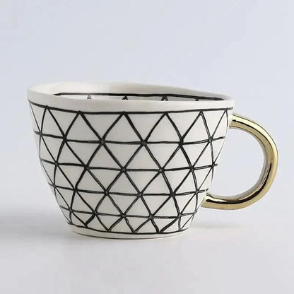Colorful Ceramic Coffee Mug with Golden Handle