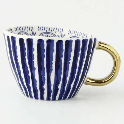 Colorful Ceramic Coffee Mug with Golden Handle