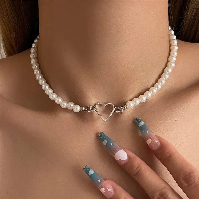 Simple Pearl Heart Shape Choker Necklace - Halri