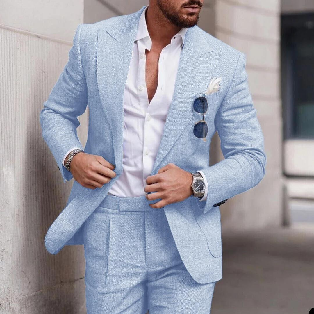 Classic Linen Mens Wedding Suit Two Piece - Halri