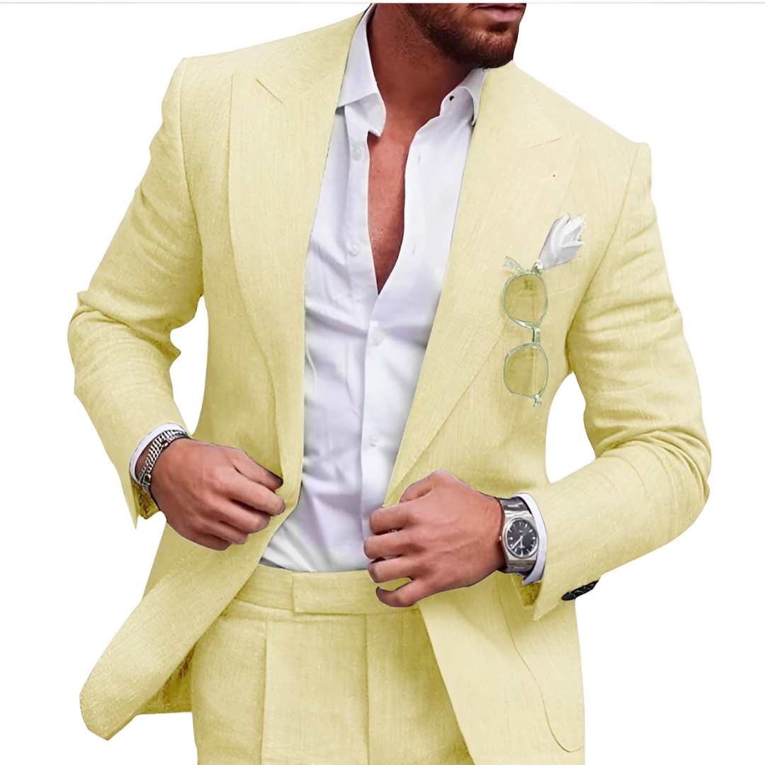 Classic Linen Mens Wedding Suit Two Piece