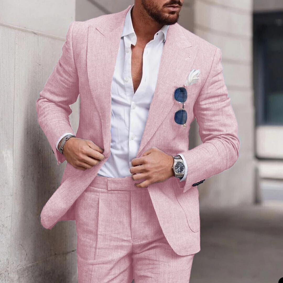 Classic Linen Mens Wedding Suit Two Piece