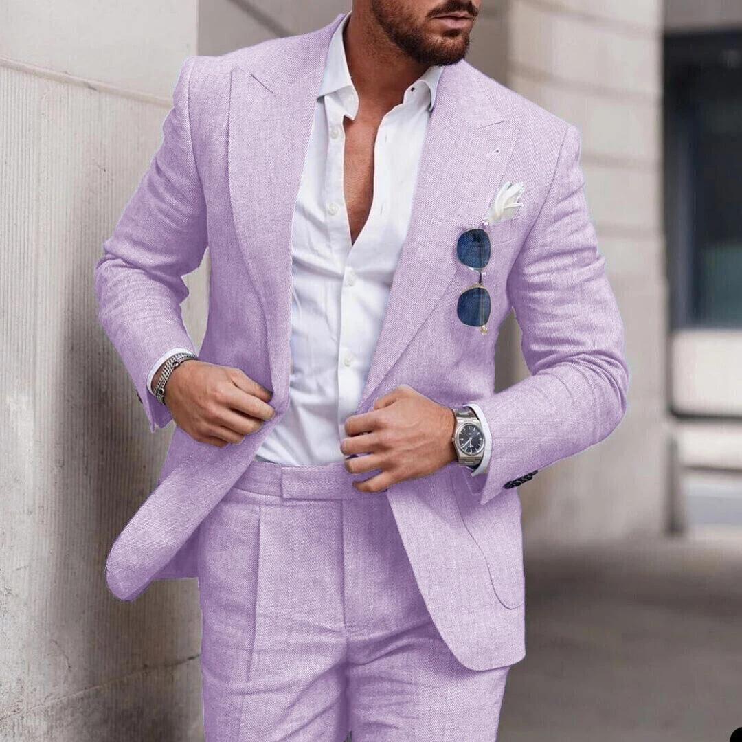 Classic Linen Mens Wedding Suit Two Piece