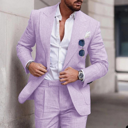 Classic Linen Mens Wedding Suit Two Piece