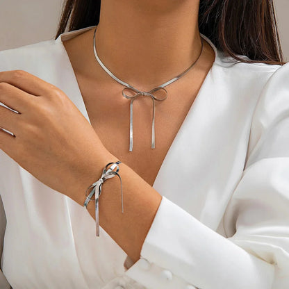 Classic Herringbone Chain Bow Jewelry Set