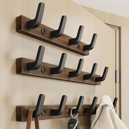 Simple Wooden Wall Coat Rack with Metal Hooks - Halri