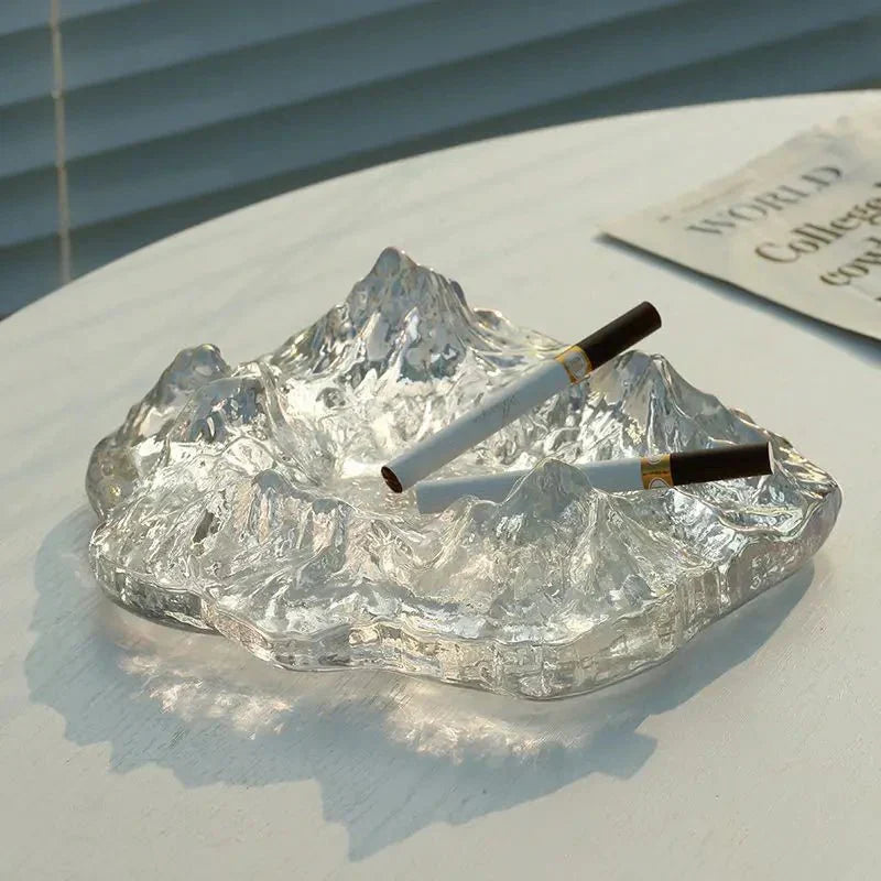 Frosty Glass Mountain Ashtray Decor