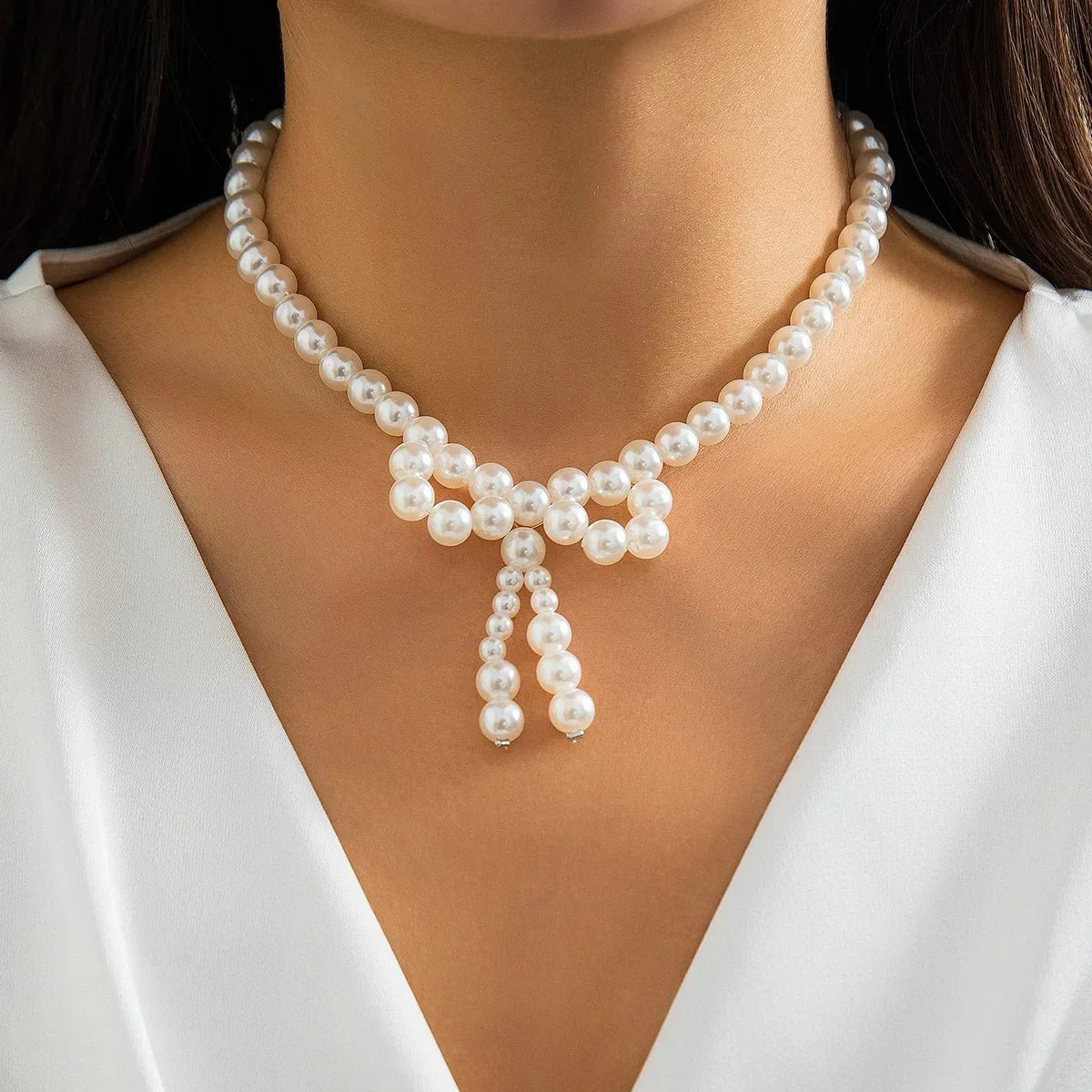 Elegant Small Pearl Bow Necklace - Halri