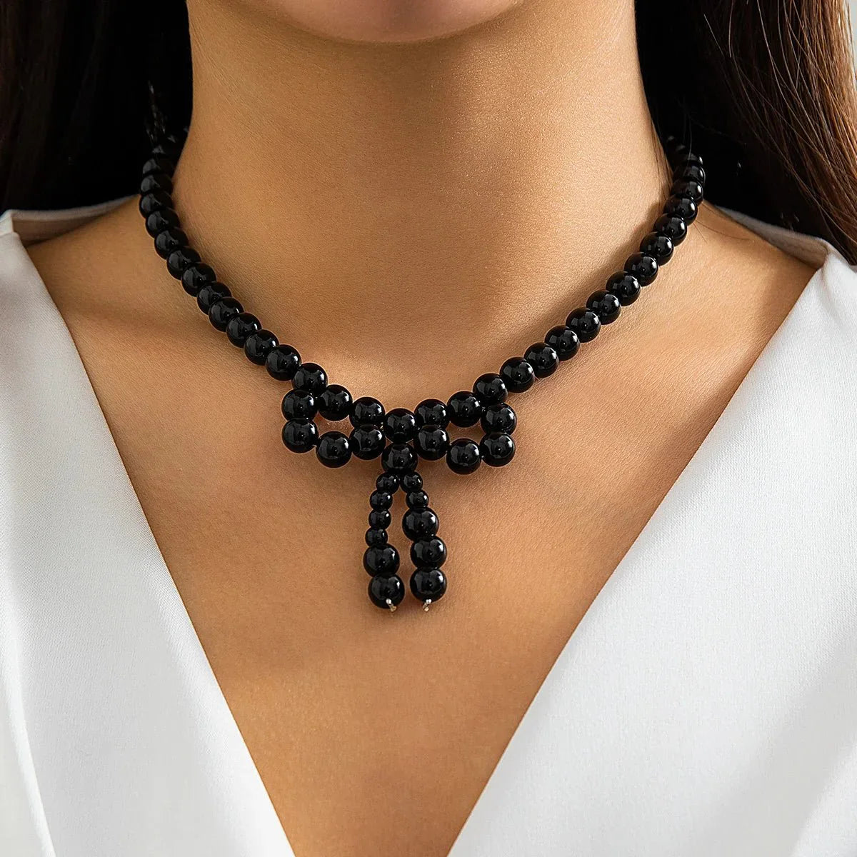 Elegant Small Pearl Bow Necklace