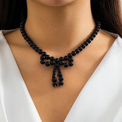 Elegant Small Pearl Bow Necklace
