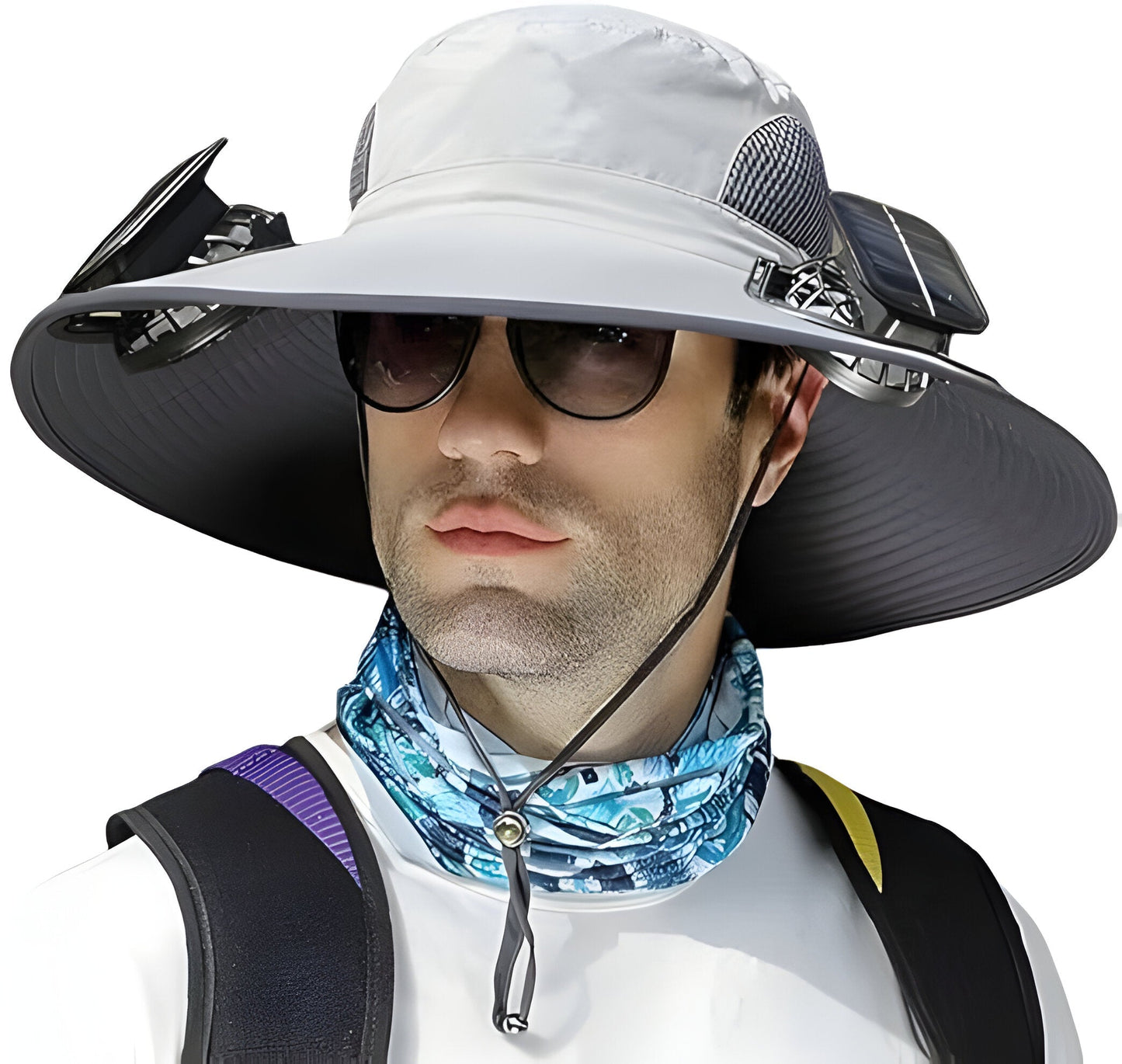 Mens Outdoor Hat with Cooling Fan and Extra Wide Brim