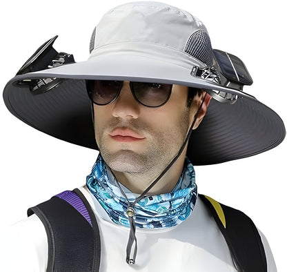 Mens Outdoor Hat with Cooling Fan and Extra Wide Brim