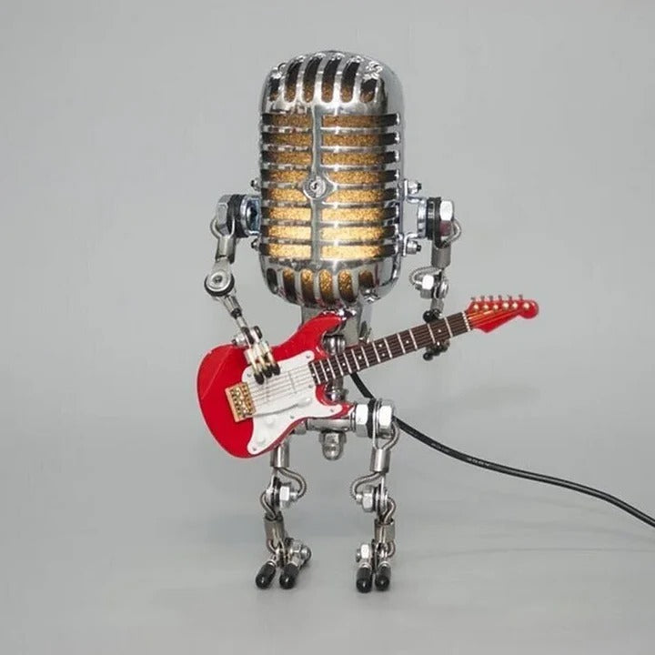 Edgy Metal Robot Table Lamp with Music Theme