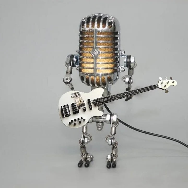 Edgy Metal Robot Table Lamp with Music Theme