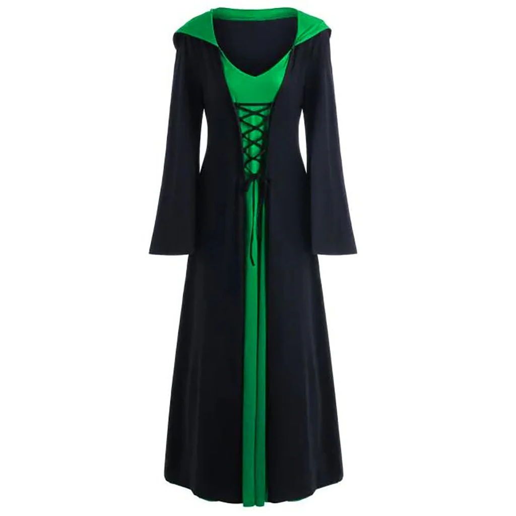 Gothic Women's Lace Up Hooded Cape Dress