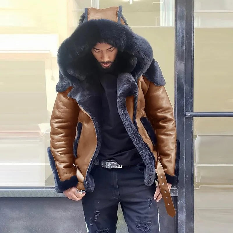 Warm Mens Leather Biker Jacket Coat