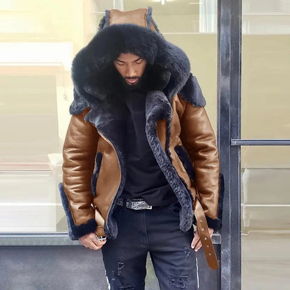 Warm Mens Leather Biker Jacket Coat