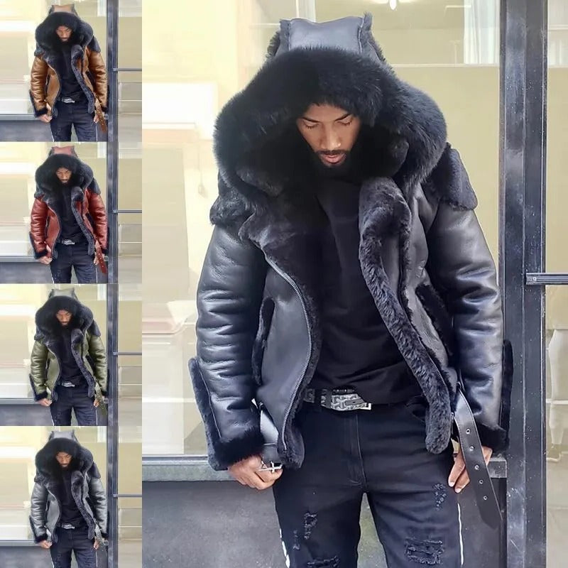 Warm Mens Leather Biker Jacket Coat