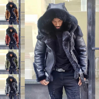 Warm Mens Leather Biker Jacket Coat