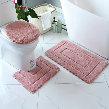 Plush Bathroom Mat Set - Anti-Slip, Fast Dry, Machine Washable