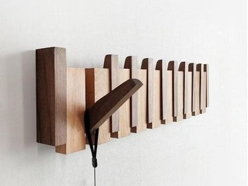 Rustic Wood Coat Rack with Strong Folding Hooks