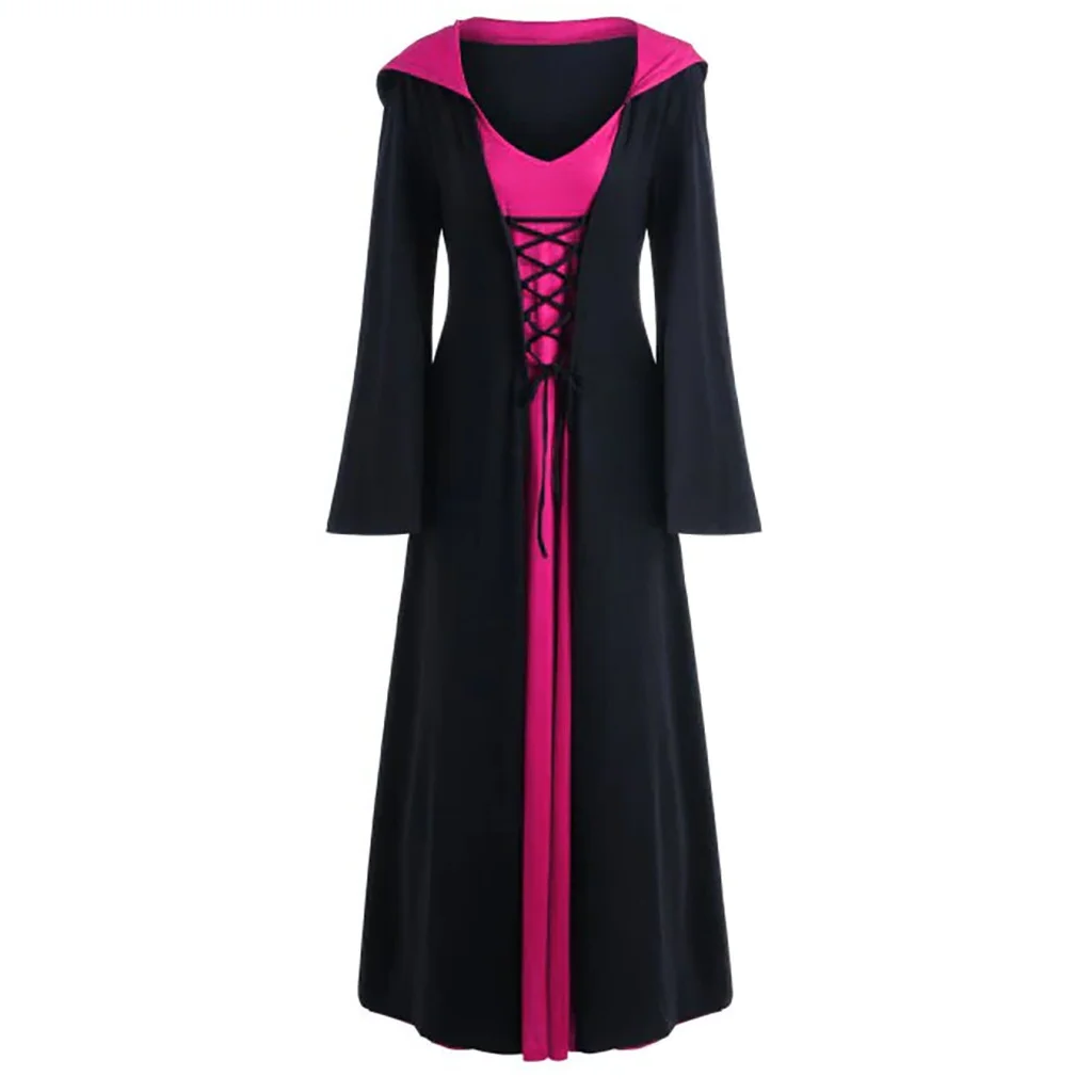 Gothic Women's Lace Up Hooded Cape Dress