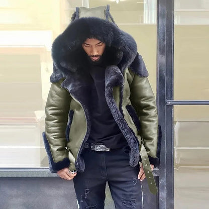 Warm Mens Leather Biker Jacket Coat