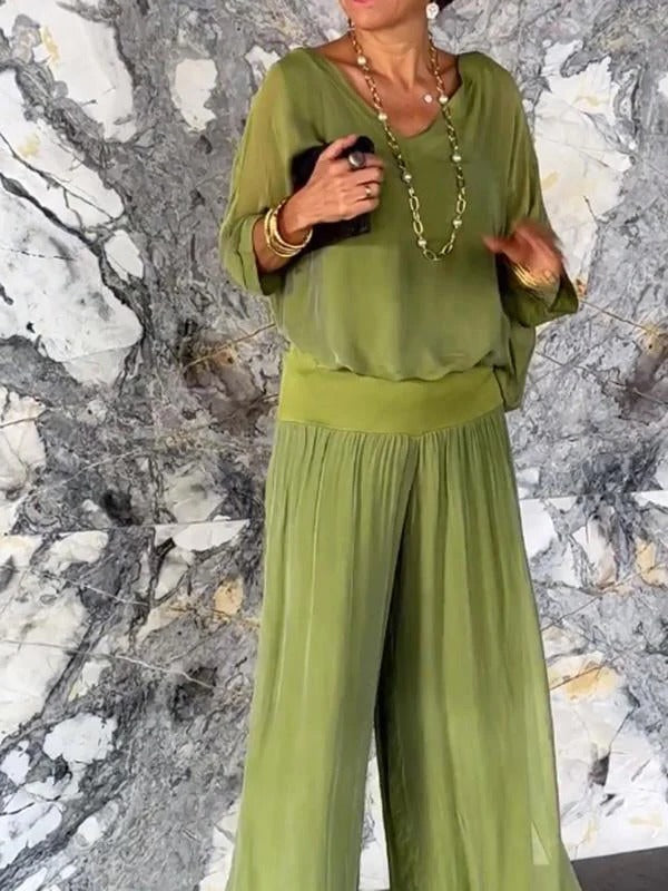 Flowy High-Waisted Wide Leg Chiffon Pants - Halri