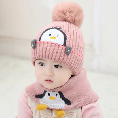 Cozy Kid's Penguin Knit Hat and Scarf Set - Halri