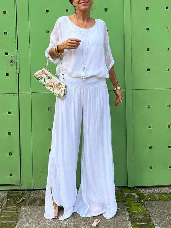 Flowy High-Waisted Wide Leg Chiffon Pants