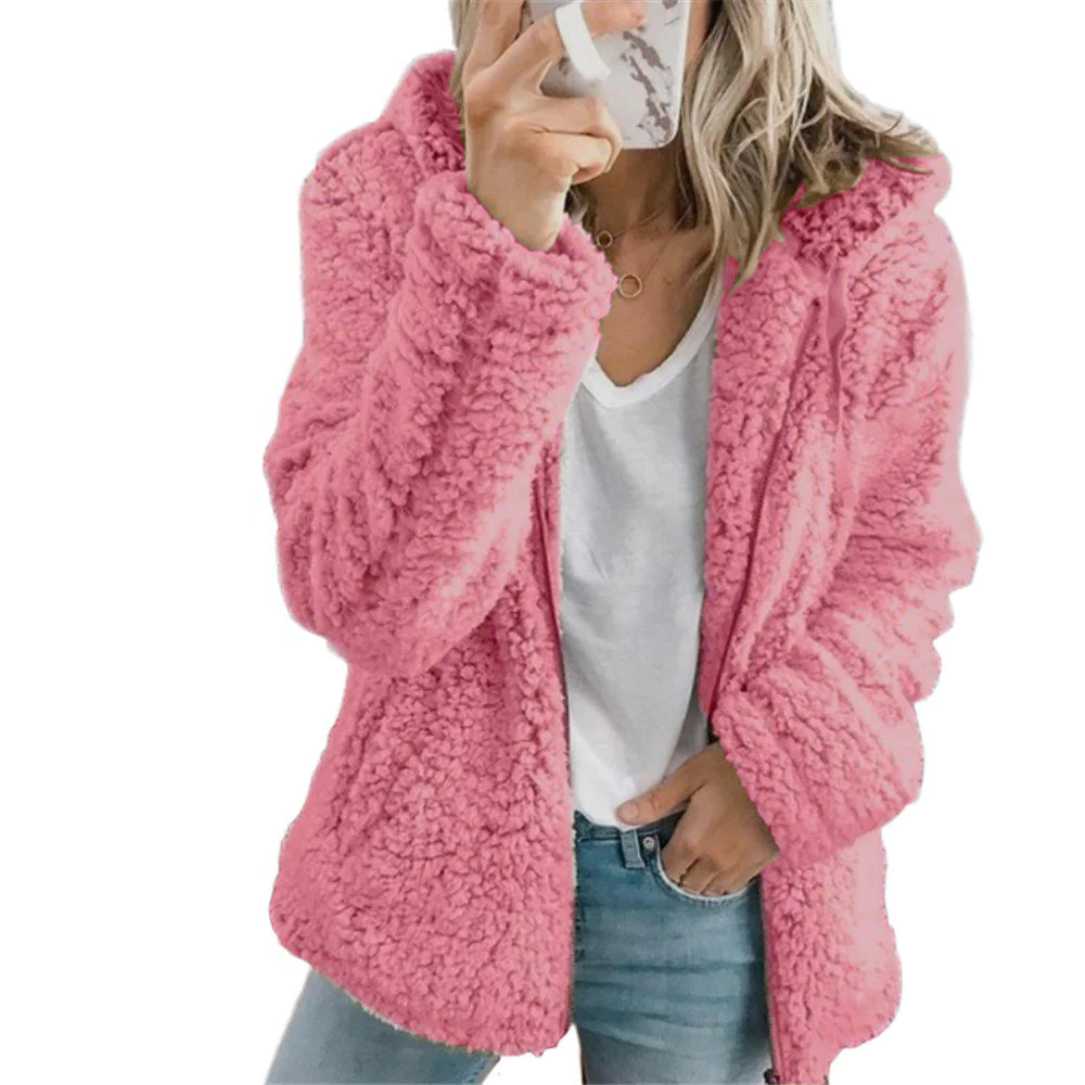 Warm Faux Fur Teddy Coat with Pockets and Zipper - Befez