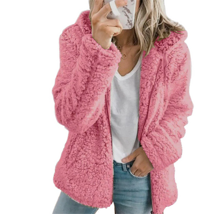 Warm Faux Fur Teddy Coat with Zipper Pockets - Halri