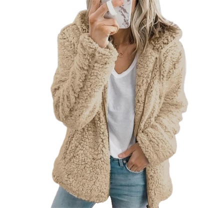 Warm Faux Fur Teddy Coat with Pockets and Zipper