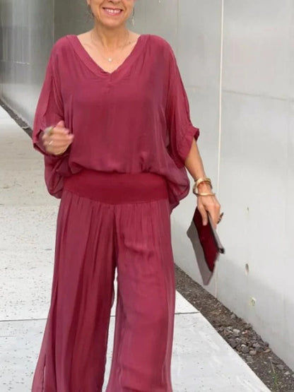 Flowy High-Waisted Wide Leg Chiffon Pants