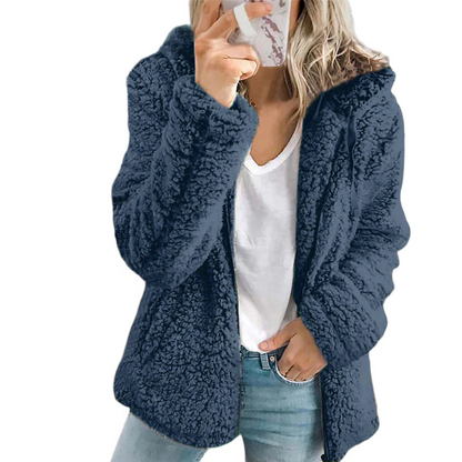 Warm Faux Fur Teddy Coat with Pockets and Zipper