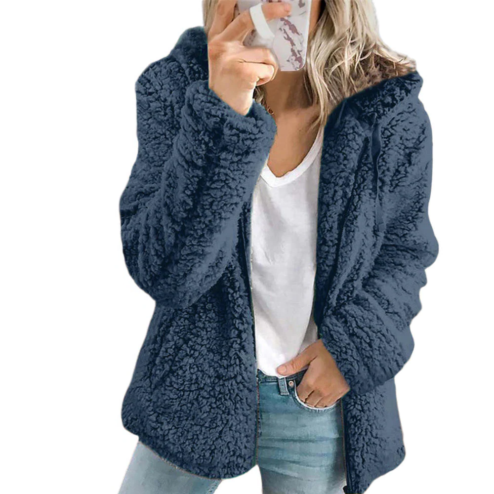 Warm Faux Fur Teddy Coat with Zipper Pockets