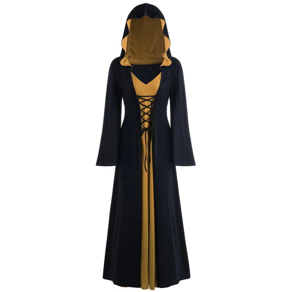 Gothic Women's Lace Up Hooded Cape Dress